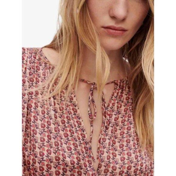 💕MAJE Lolivate Floral-Print Satin Blouse Mini Fleurs Print Size 2 = Medium NWT - Picture 5 of 16